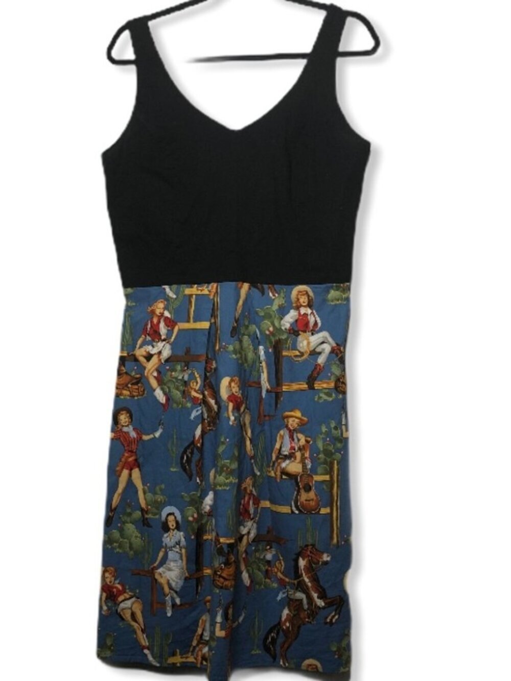 Rock Steady Cowgirl Dress L Vintage Retro Western Rockabilly Pinup Novelty Print